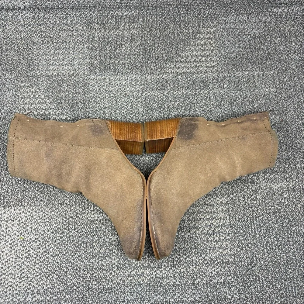 Seychelles Womens 8 Suede Leather Ankle Boots Brown Tan Block Heel Zip Booties